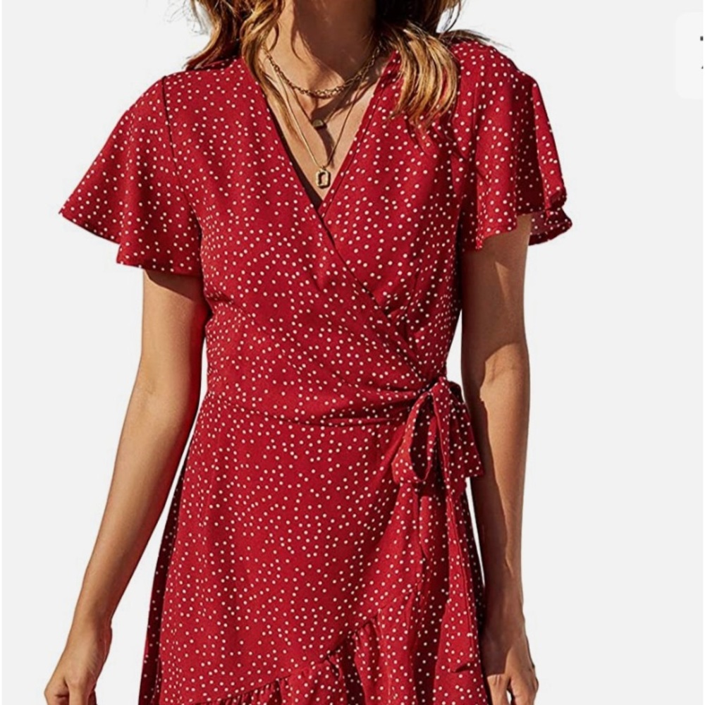 Relipop misses short sleeve wrap dress red white polka dot print size M  NWOT